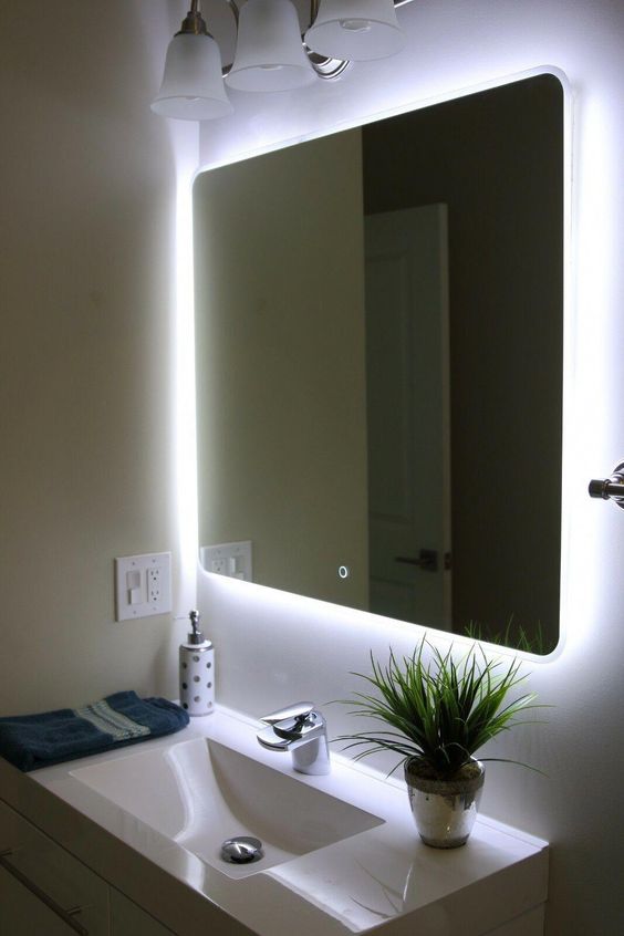 kaca kamar  mandi  dengan lampu  Elite Art Glass